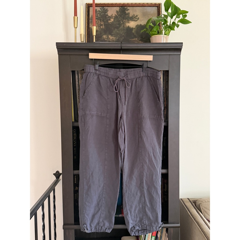 Nicole Miller Linen Lyocell Drawstring Jogger Pants XL Gray Adjustable Hem